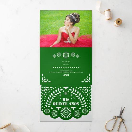 Emerald Green Papel Picado Mis Quince Años Tri-Fold