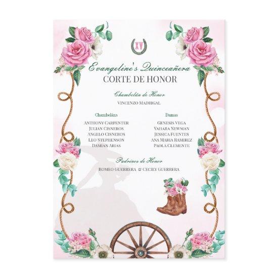 Emerald Green & Pink Floral Charro Quinceanera Enclosure Card