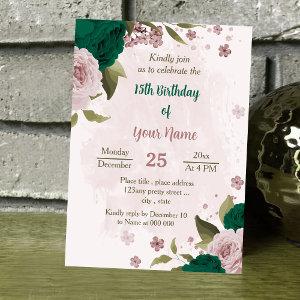 emerald green pink flowers botanical birthday