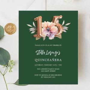 Emerald green pink peach floral budget Quinceanera