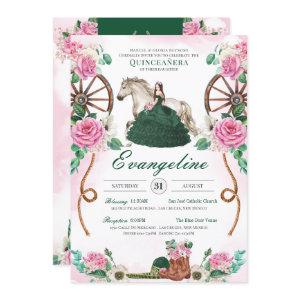 Emerald Green Pink Rose Rustic Charro Quinceañera