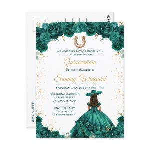 Emerald Green Princess Floral Charro Quinceañera Postcard