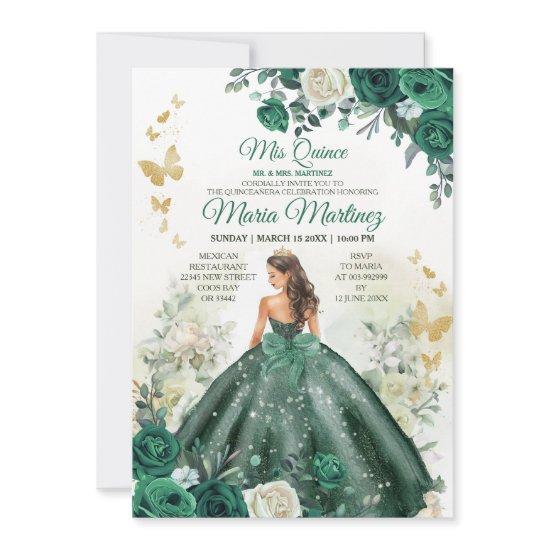 Emerald Green Princess Floral Mexican Mis Quince