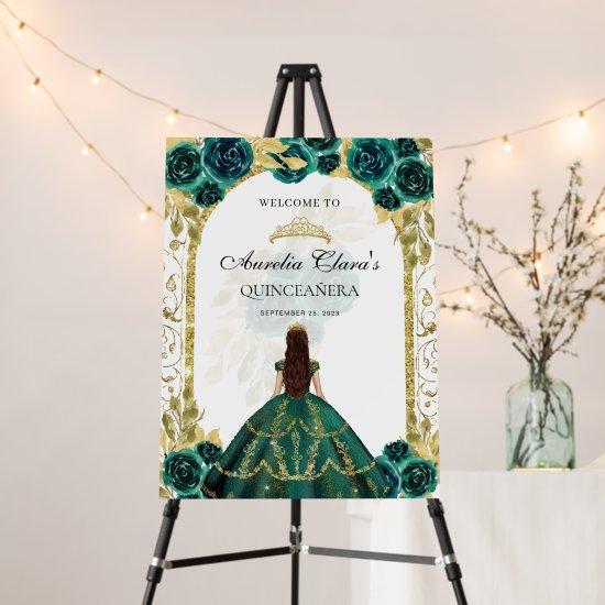 Emerald Green Princess Floral Quinceañera Birthday Foam Board