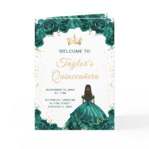 Emerald Green Princess Floral Quinceañera Program