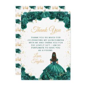 Emerald Green Princess Floral Quinceañera Thank You Card