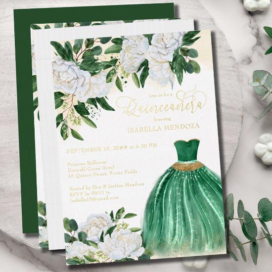 Emerald Green Princess Quinceanera Gold Foil