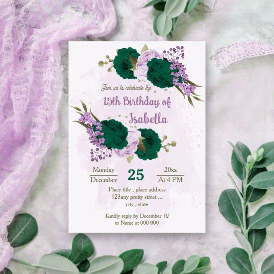 emerald green purple flowers birthday