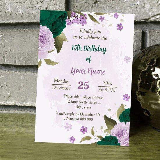 emerald green purple flowers birthday