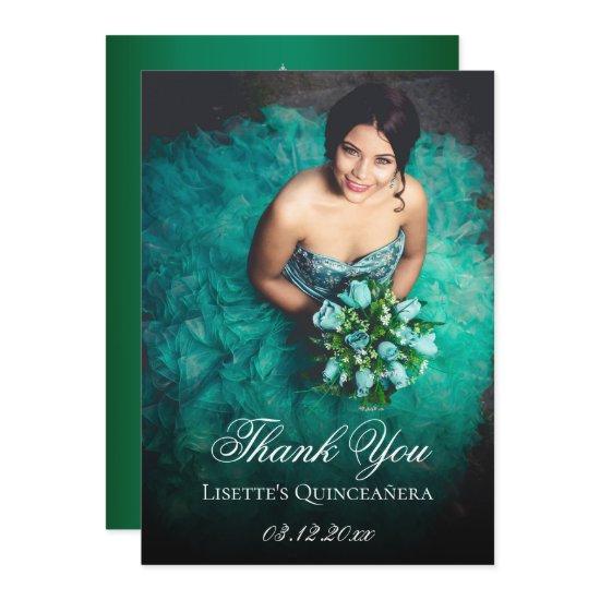 Emerald Green Quinceanera Add Photo Personalized Thank You Card