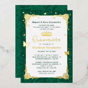 Emerald Green Quinceañera Elegant Butterfly Foil
