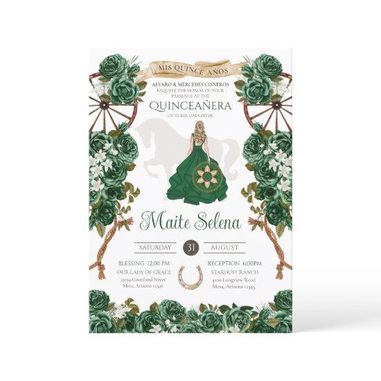Emerald Green Quinceanera Elegant Rose Charro