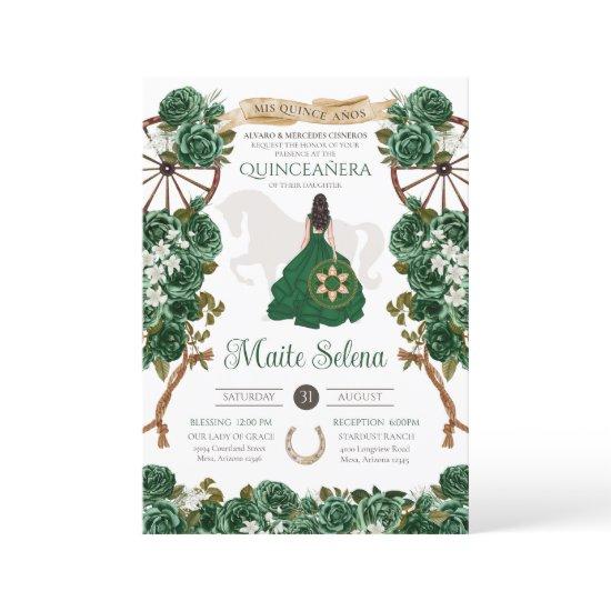 Emerald Green Quinceanera Elegant Rose Charro