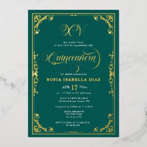 Emerald Green Quinceañera Gold Foil  Foil