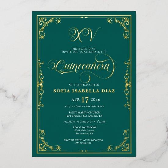 Emerald Green Quinceañera Gold Foil  Foil