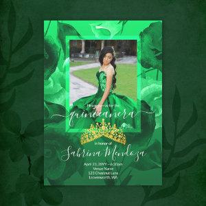 Emerald Green Quinceanera Gold Tiara