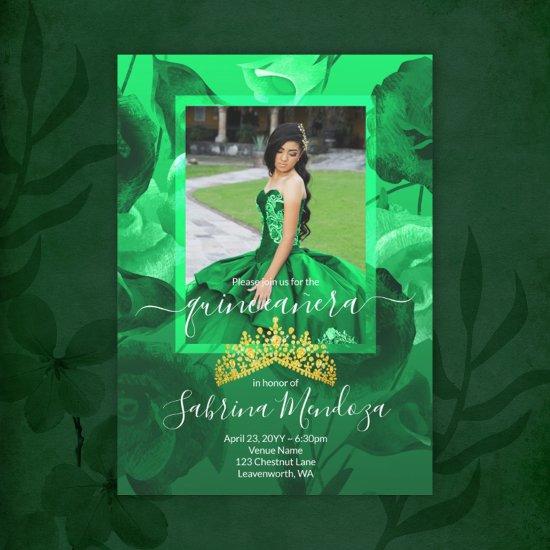 Emerald Green Quinceanera Gold Tiara