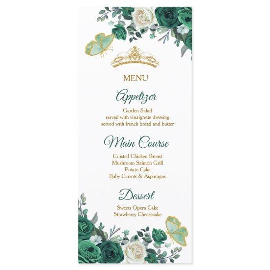 Emerald Green Quinceañera Menu Card