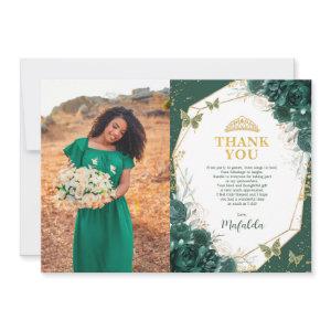 Emerald Green Quinceanera Photo Thank You Card