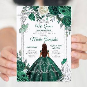 Emerald Green Quinceanera Silver Crown Glitter