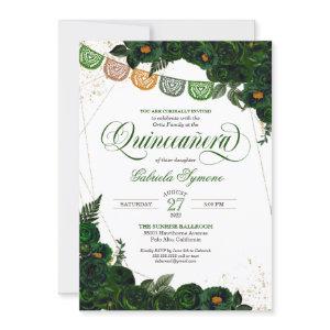 Emerald Green Rose & Gold Papel Picado Quinceañera