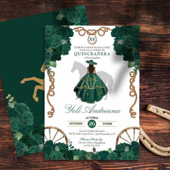 Emerald Green Rose Western Quinceanera