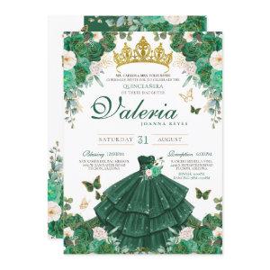 Emerald Green Roses Buttefly Princess Quinceanera