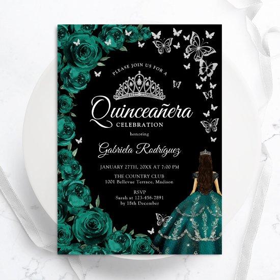 Emerald Green Roses Butterflies Quinceanera