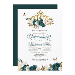 Emerald Green Roses Butterfly Tiara Quinceanera