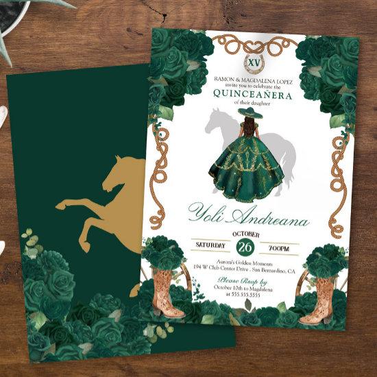 Emerald Green Roses Charro Vestidos Quinceañera