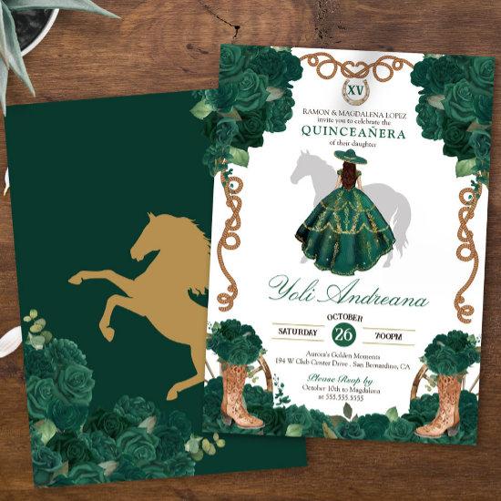 Emerald Green Roses Charro Vestidos Quinceañera