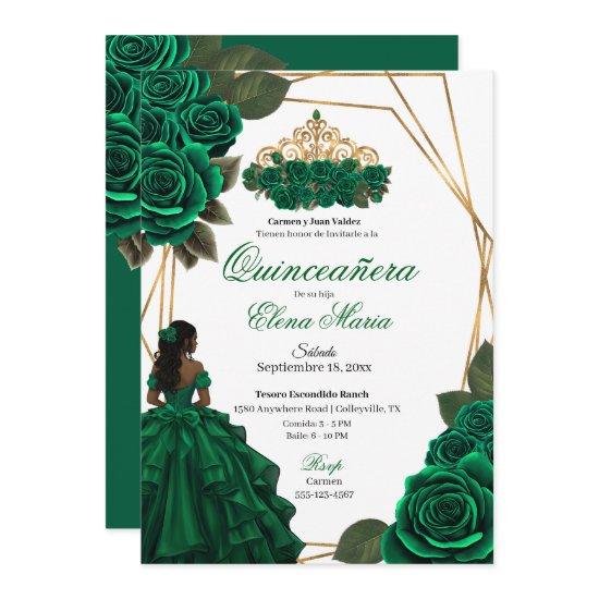 Emerald Green Roses Gold Quinceañera