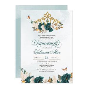 Emerald Green Roses Gold Tiara Butterfly Quince