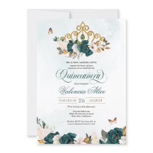 Emerald Green Roses Gold Tiara Butterfly Quince