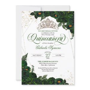 Emerald Green Roses Gold Tiara Elegant Quinceañera