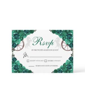 Emerald Green Roses Western Quinceanera RSVP Card