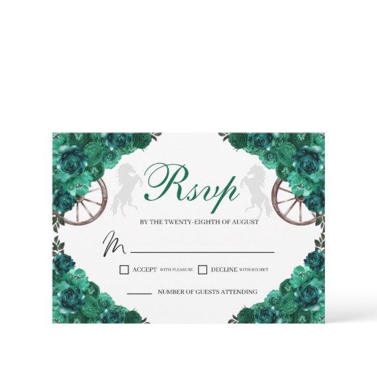 Emerald Green Roses Western Quinceanera RSVP Card