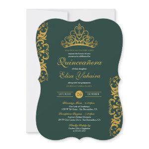 Emerald Green Royal Gold Elegant Crown Quinceañera