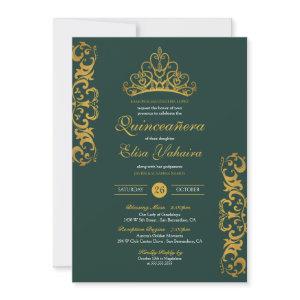Emerald Green Royal Gold Elegant Crown Quinceañera