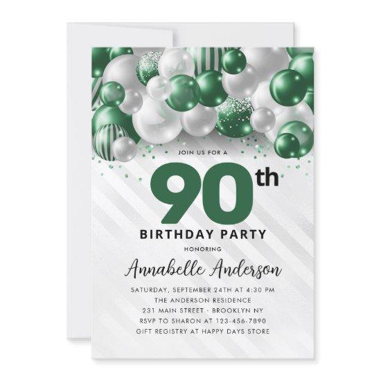 Emerald Green Silver Balloon Glitter 90th Birthday