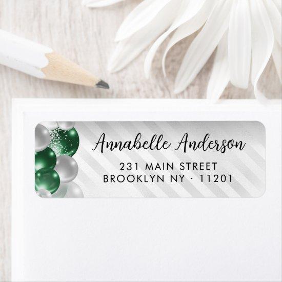 Emerald Green Silver Balloon Glitter Birthday  Label