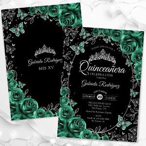 Emerald Green Silver Black Quinceanera