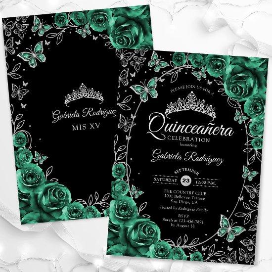 Emerald Green Silver Black Quinceanera