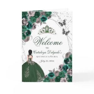 Emerald Green Silver Butterfly Quinceanera Program
