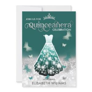 Emerald Green silver glitter dress butterfly Invit