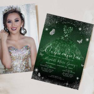 Emerald Green Silver Glitter Photo Quinceanera