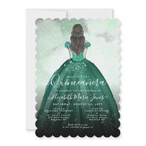 Emerald Green Silver Glitter Princess Quinceañera
