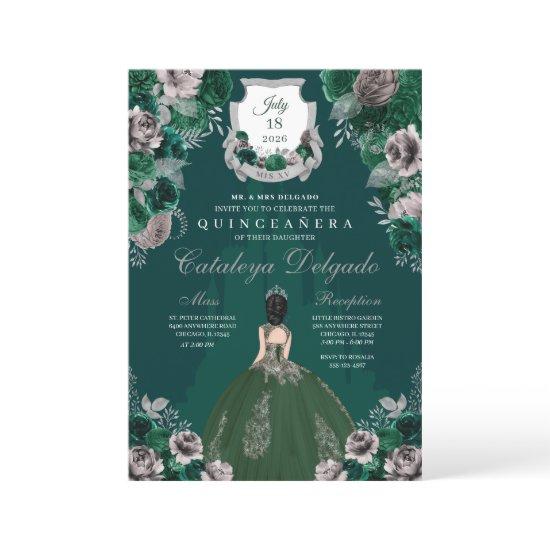 Emerald Green & Silver Princess Castle Quinceañera