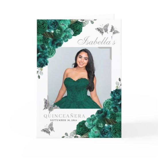 Emerald Green & Silver Quinceanera Butterflies Program