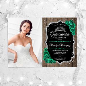 Emerald Green Silver Rustic Photo Quinceanera